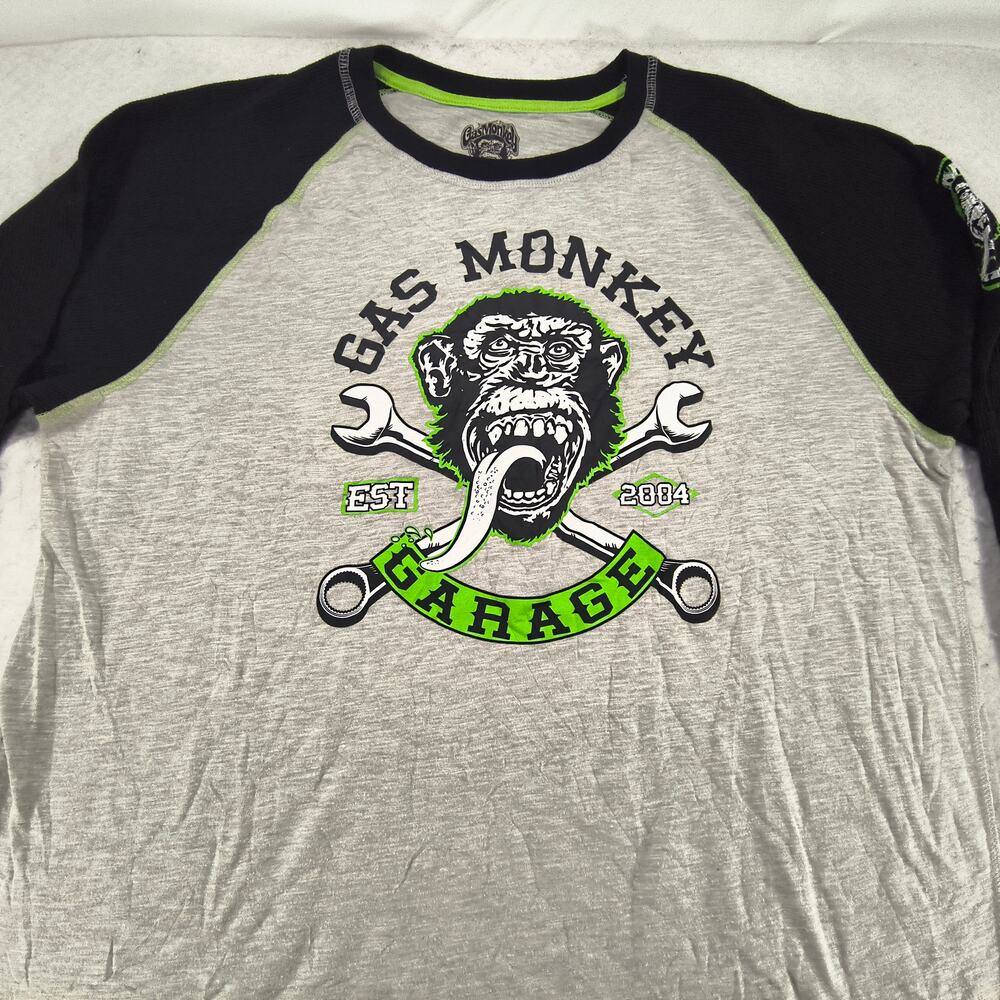 Gas Monkey Garage Casual Long Sleeve Graphic Shirt Mens Size XL Gray Black